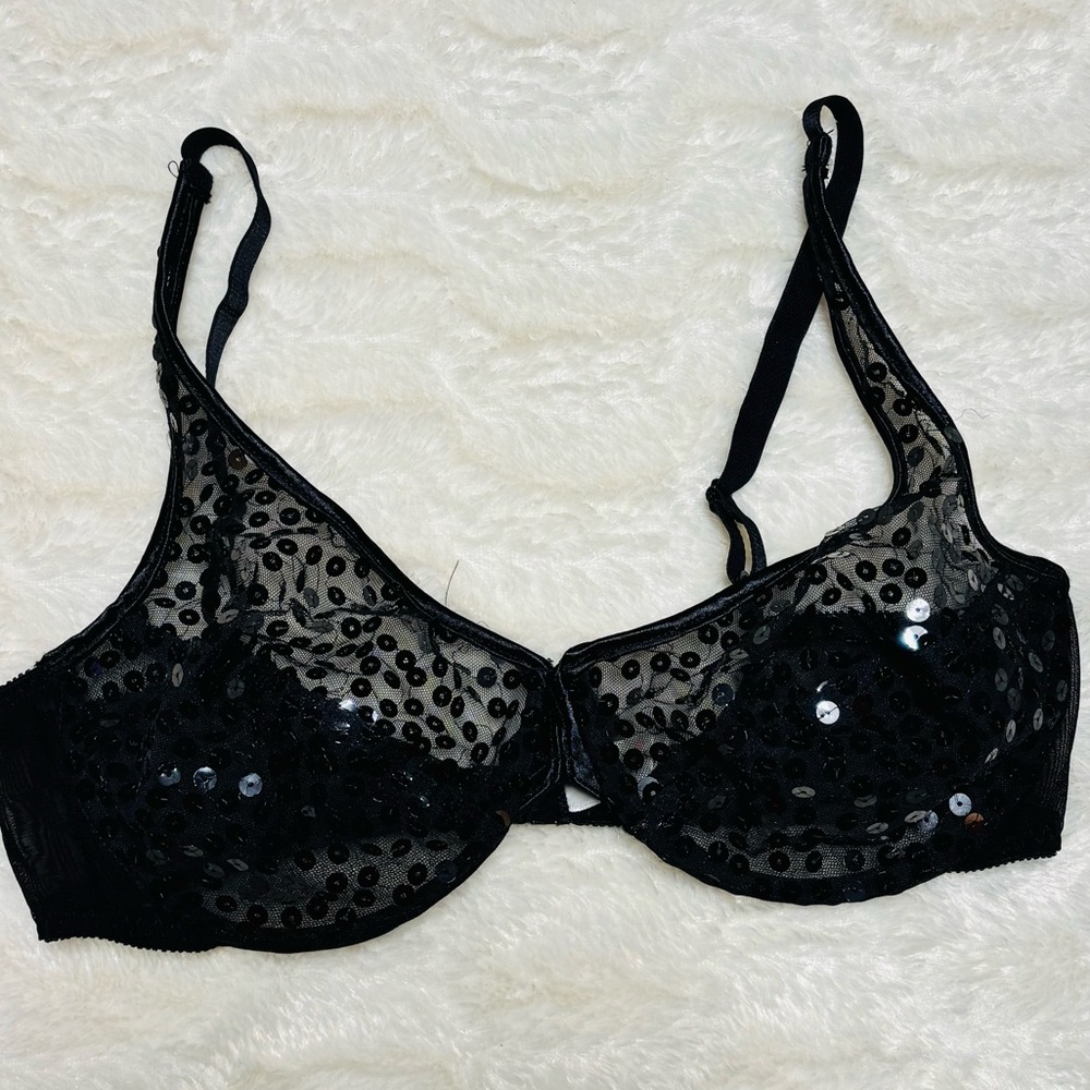 Victoria Secret Sequin Black See Through Bra 38C